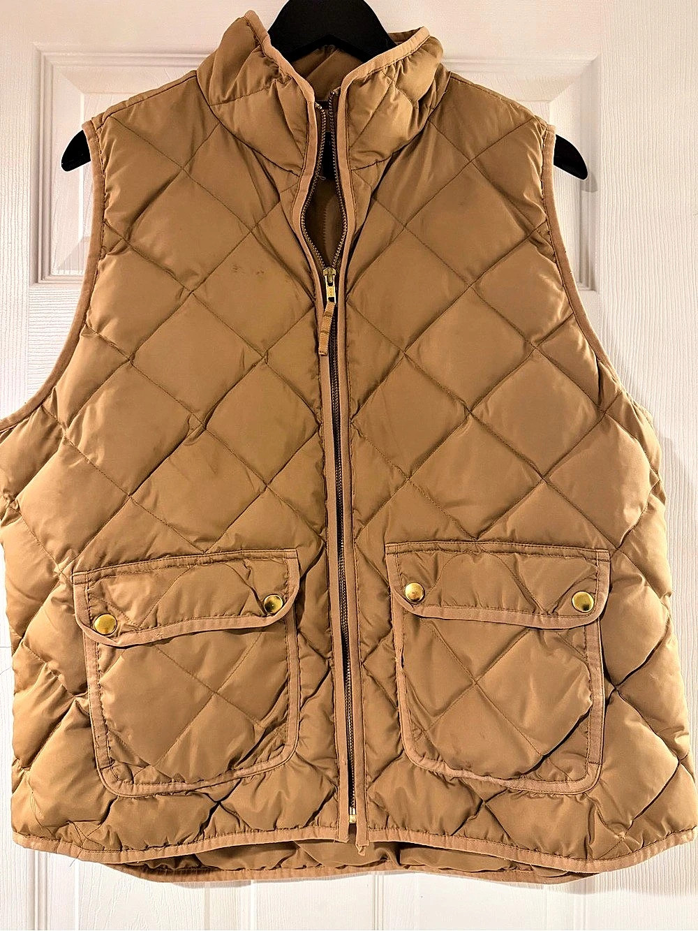 J.Crew Quilted Puffer Zip Up Light Brown/Tan Preppy Fall Vest, Women’s XL